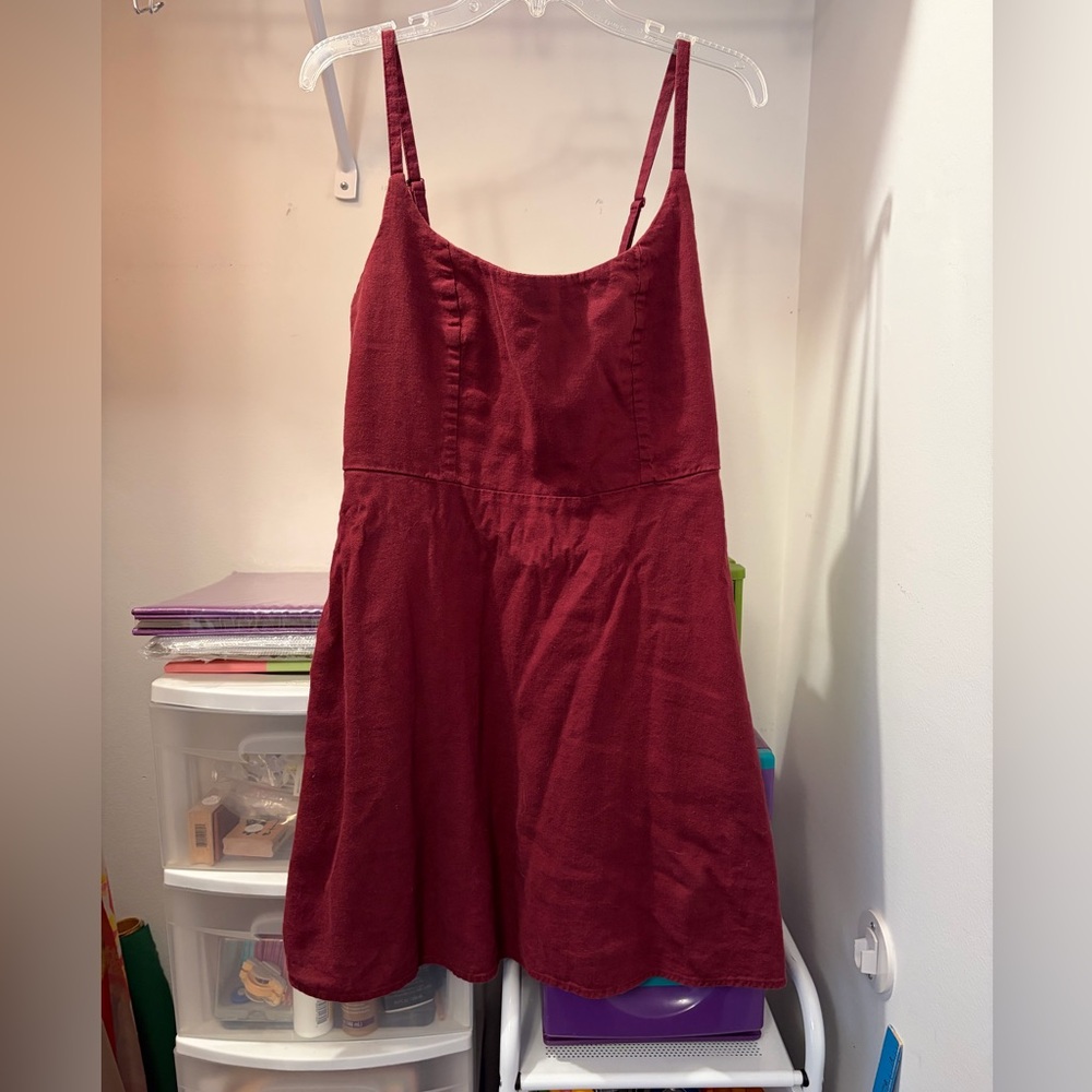 Burgundy linen fit and flare dress from Old Navy